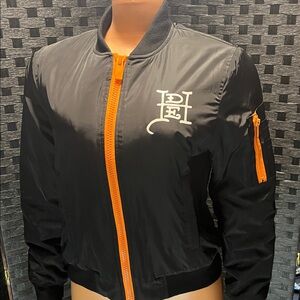 Ed Hardy Black Bomber Jacket with Orange Accents